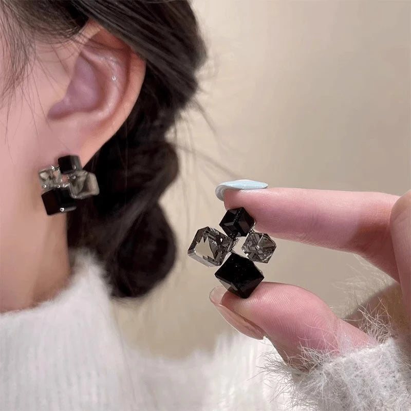 Crystal cube cluster studs worn on the ear