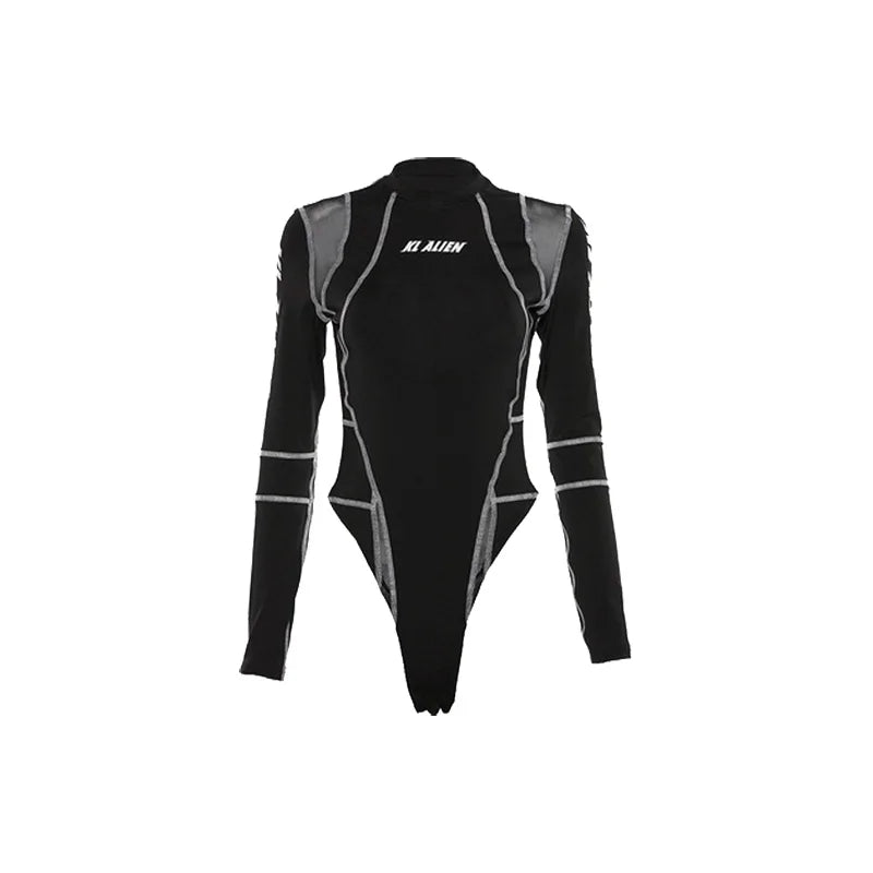 Mesh panel long sleeve bodysuit flat product shot