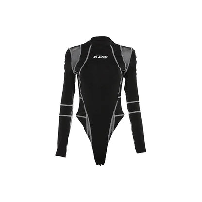 Mesh panel long sleeve bodysuit flat product shot