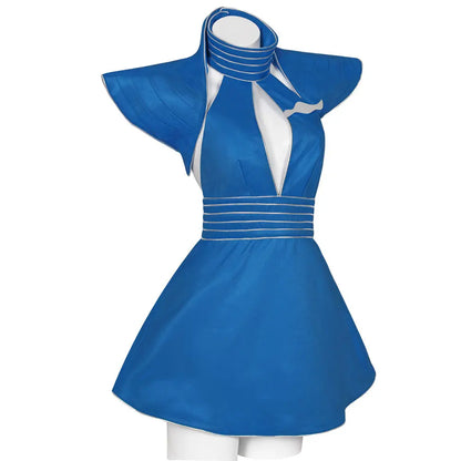 Blue flight attendant costume, angled view