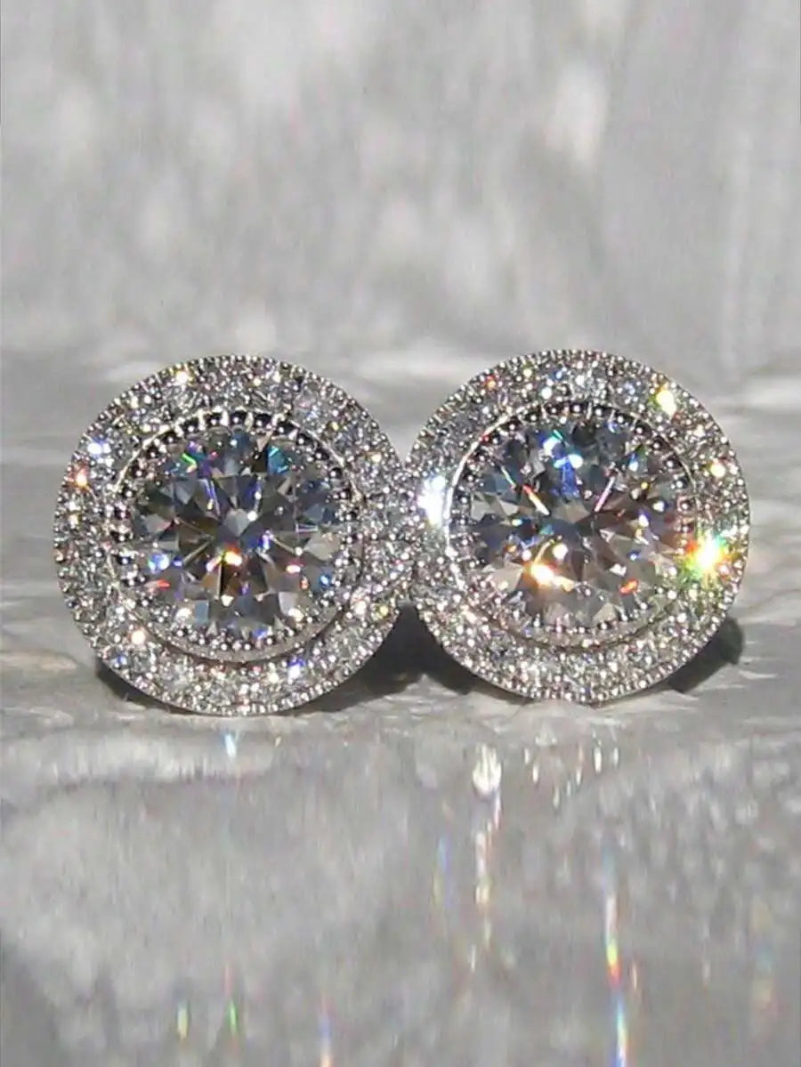 Double halo crystal stud earrings, front view