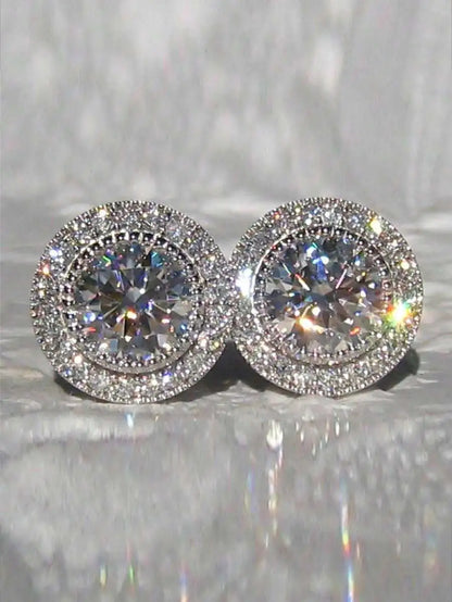Double halo crystal stud earrings, front view