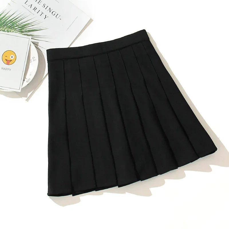 Plain black pleated mini skirt