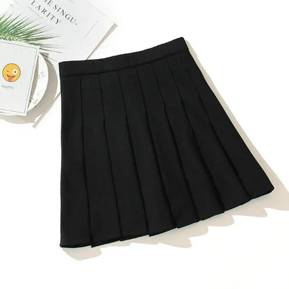 Plain black pleated mini skirt