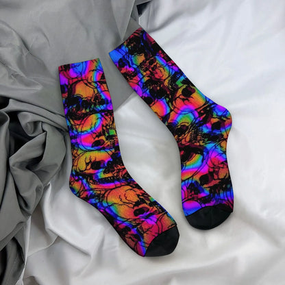 Psychedelic skull print crew socks