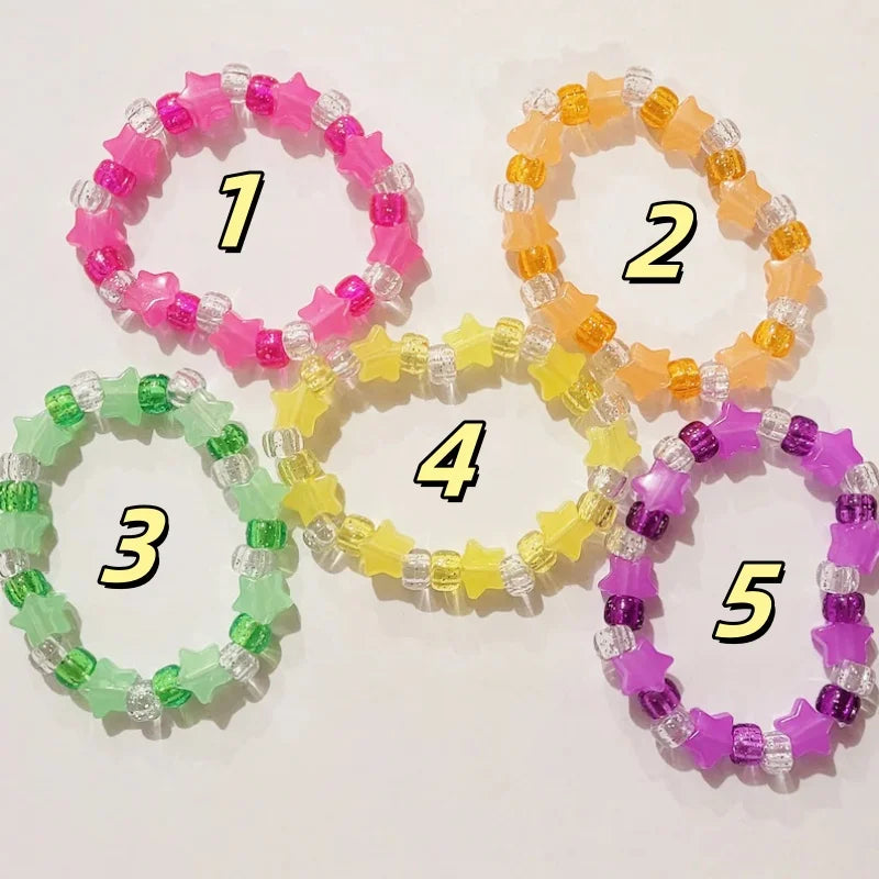 All five kandi bracelet colourways laid out
