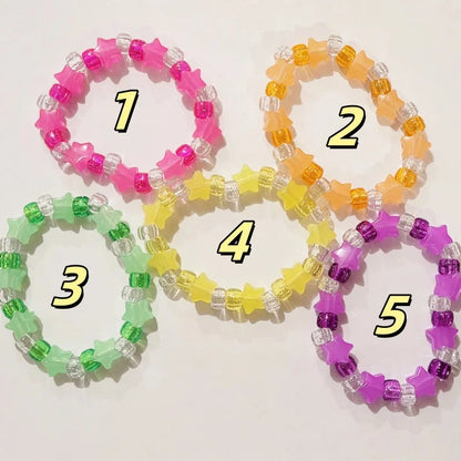 All five kandi bracelet colourways laid out