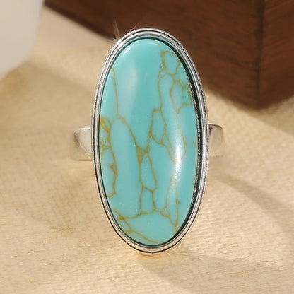Sky Vein oval faux turquoise ring, front view