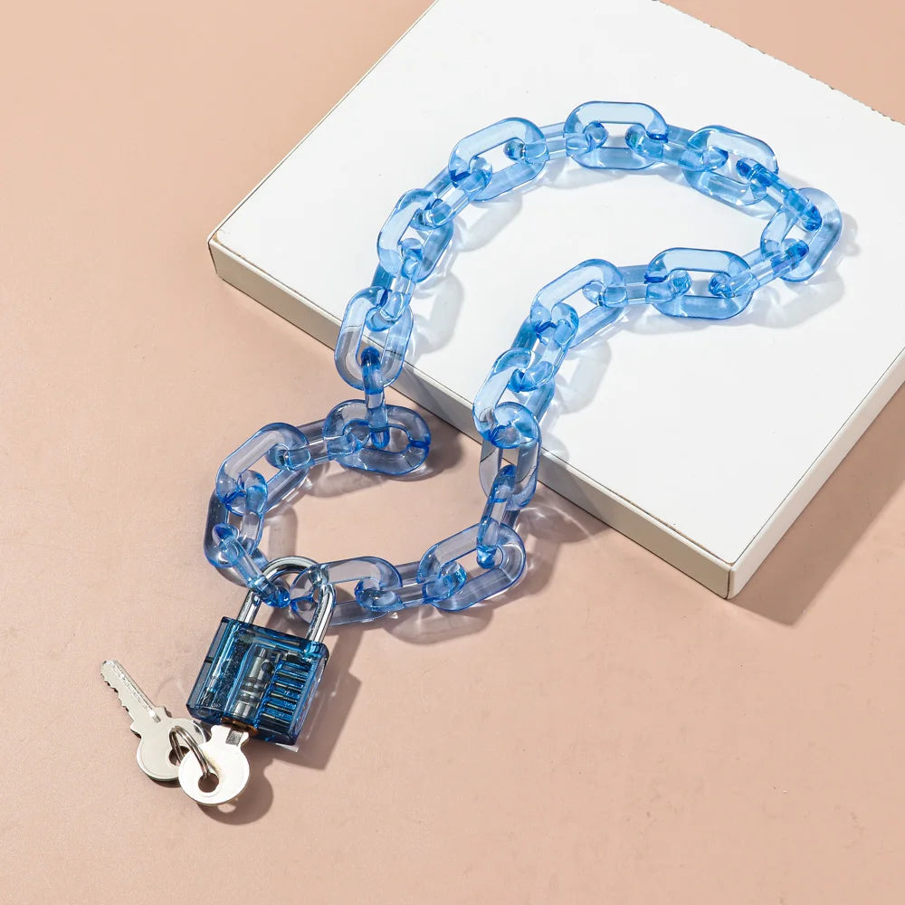 Cyanide Blue acrylic padlock chain choker