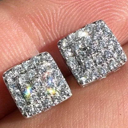 Square pave crystal stud earrings silver