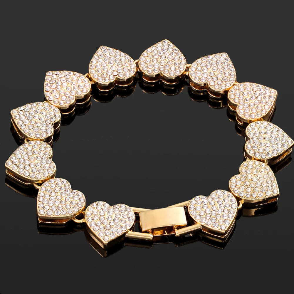 Gold heart stone crystal bracelet