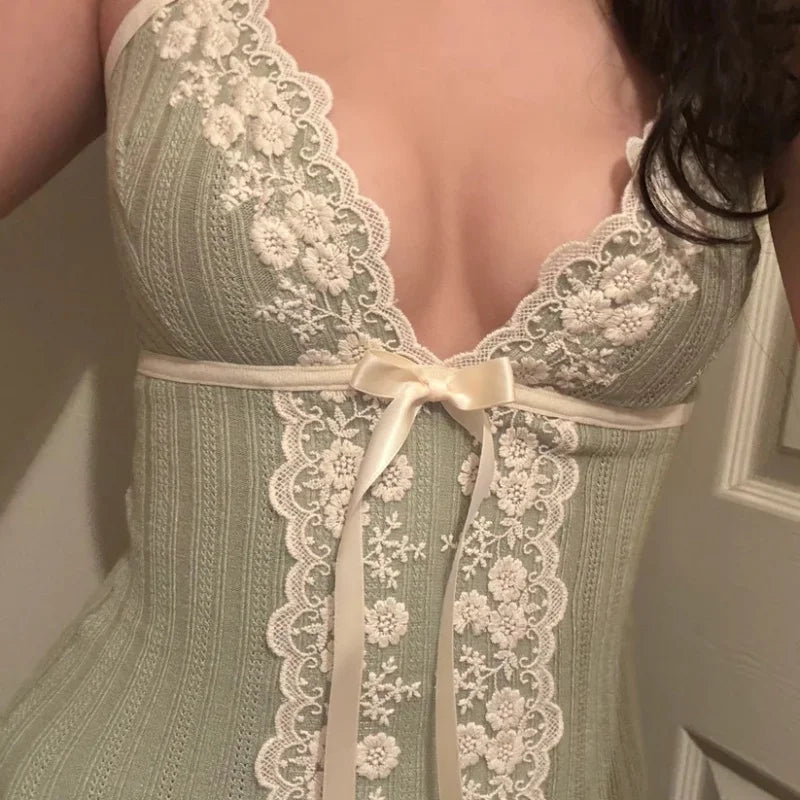 Sunday Confession lace trim cami in sage