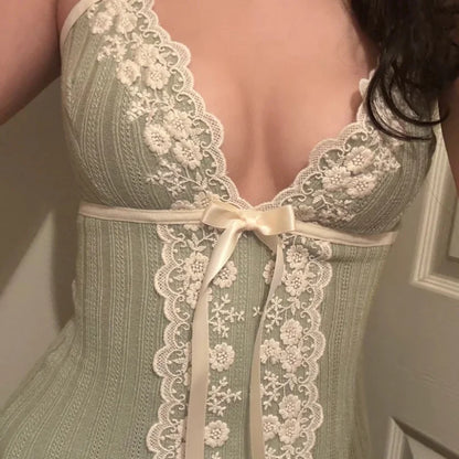 Sunday Confession lace trim cami in sage
