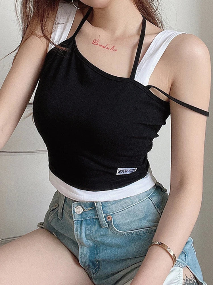Black white cutout crop tank