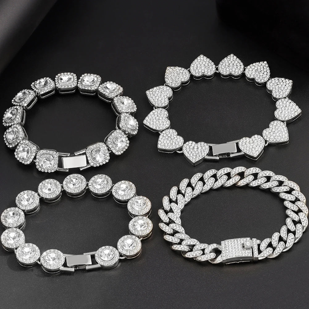 Silver crystal bracelet stack set of four