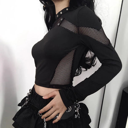 Side view of mesh panel crop top sleeve detail