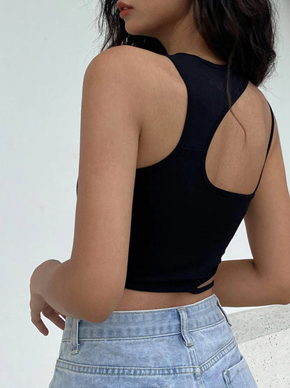Black white trim cutout crop tank
