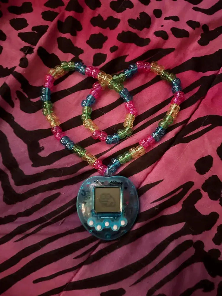 Blue Raspberry kandi necklace with virtual pet pendant