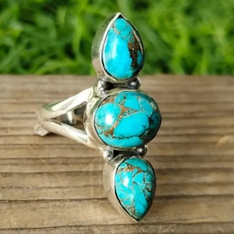 Painted Desert turquoise three-stone silver-tone statement ring
