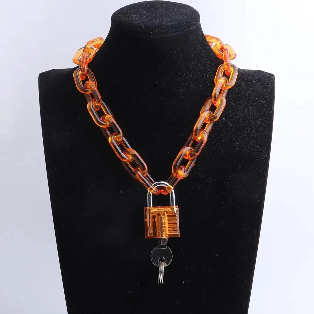 Amber Orange acrylic padlock chain choker on a display bust