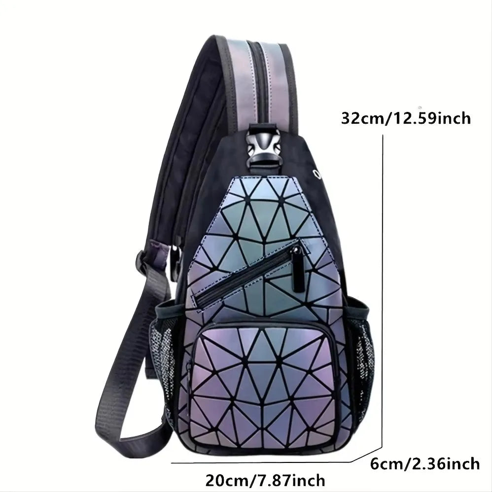 Luminous geometric sling bag with dimensions