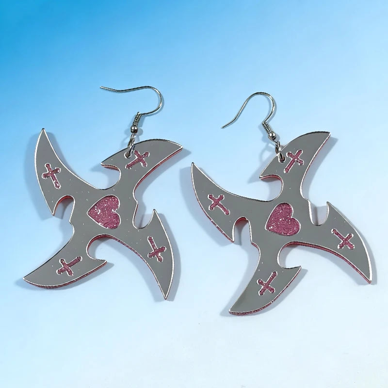 Mirror star earrings glitter heart detail