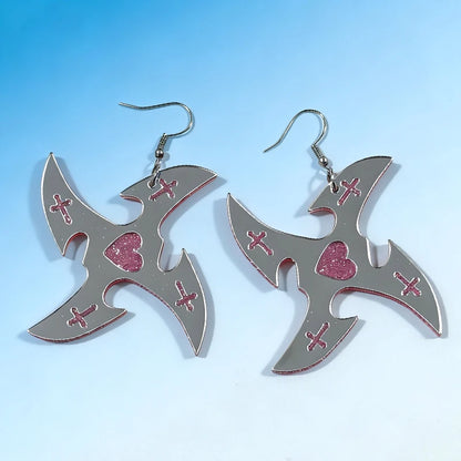 Mirror star earrings glitter heart detail