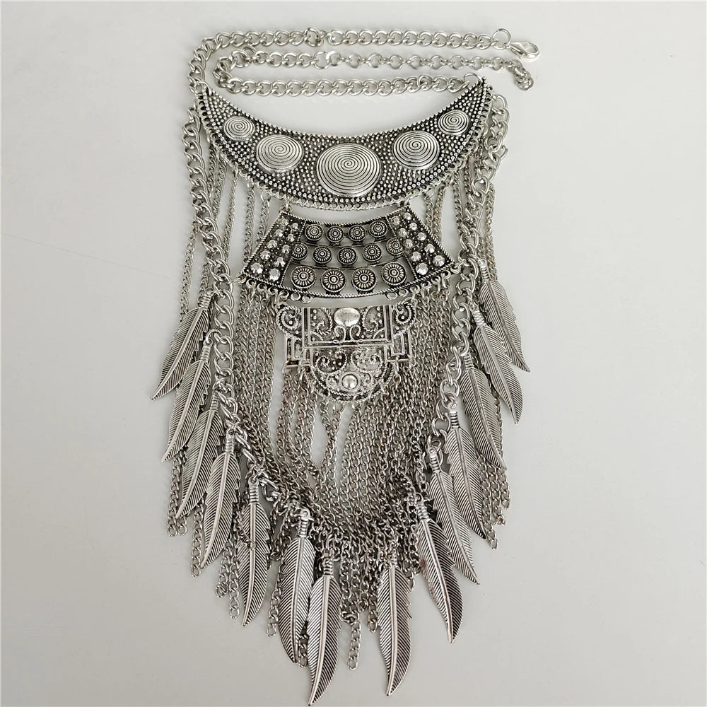 Desert Prophet layered silver tassel bib necklace