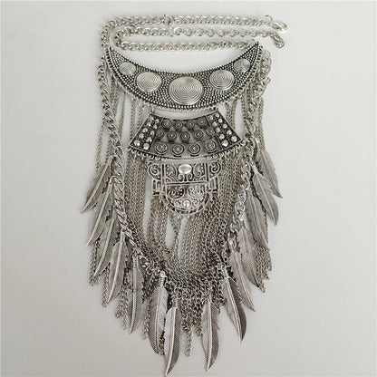 Desert Prophet layered silver tassel bib necklace