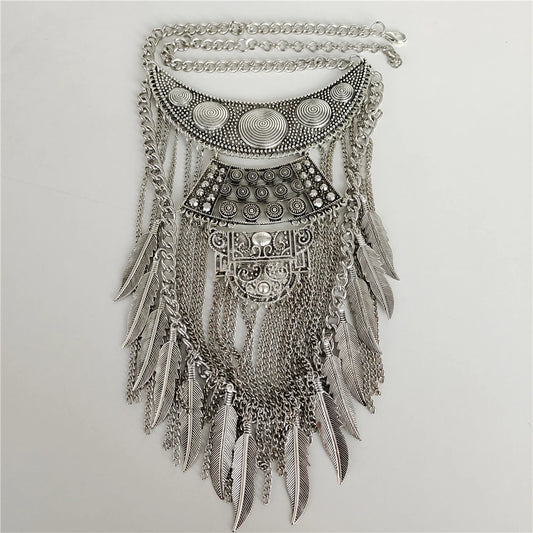 Desert Prophet layered silver tassel bib necklace