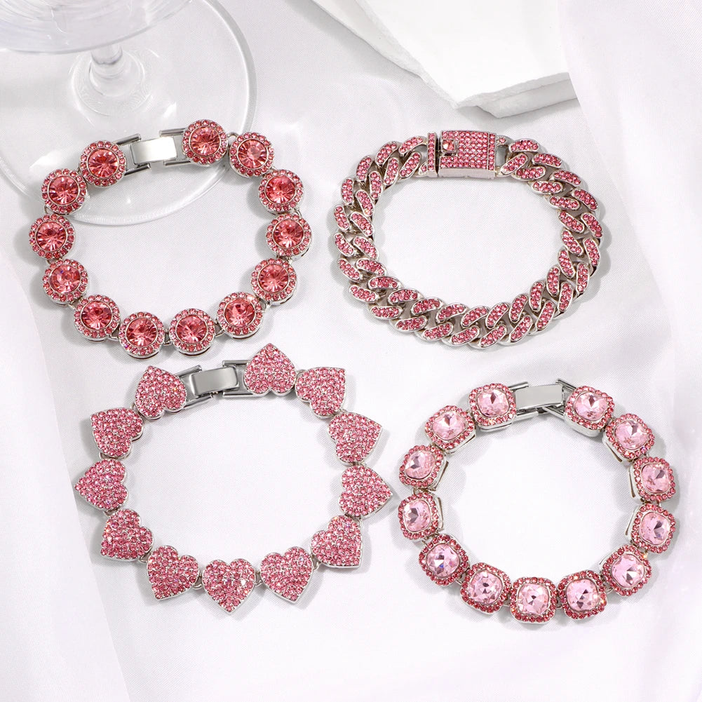 Rose pink crystal bracelet stack set of four