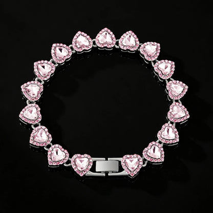 Pink on Chrome heart tennis bracelet