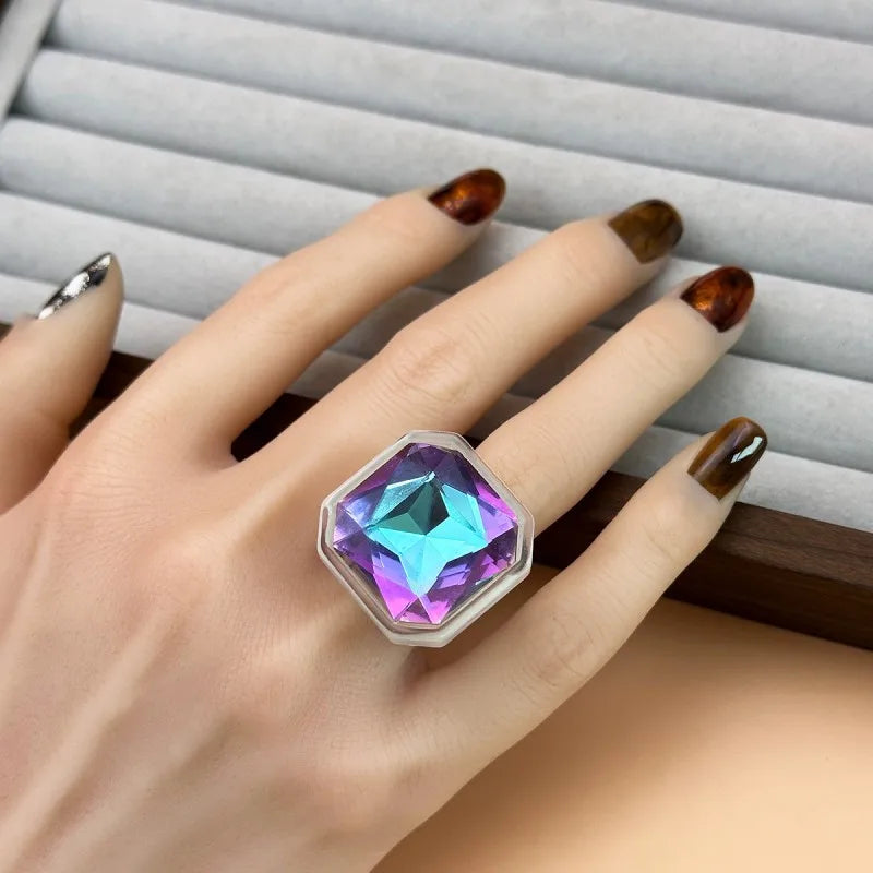 Lilac Ice faceted cocktail ring worn