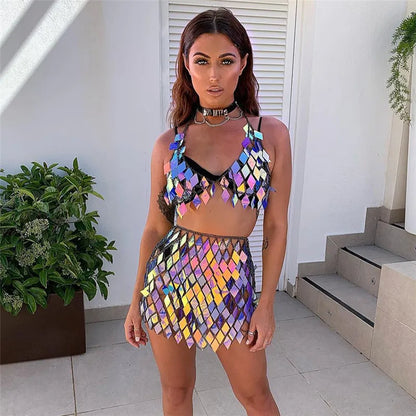 Full length view of the two piece sequin scale set