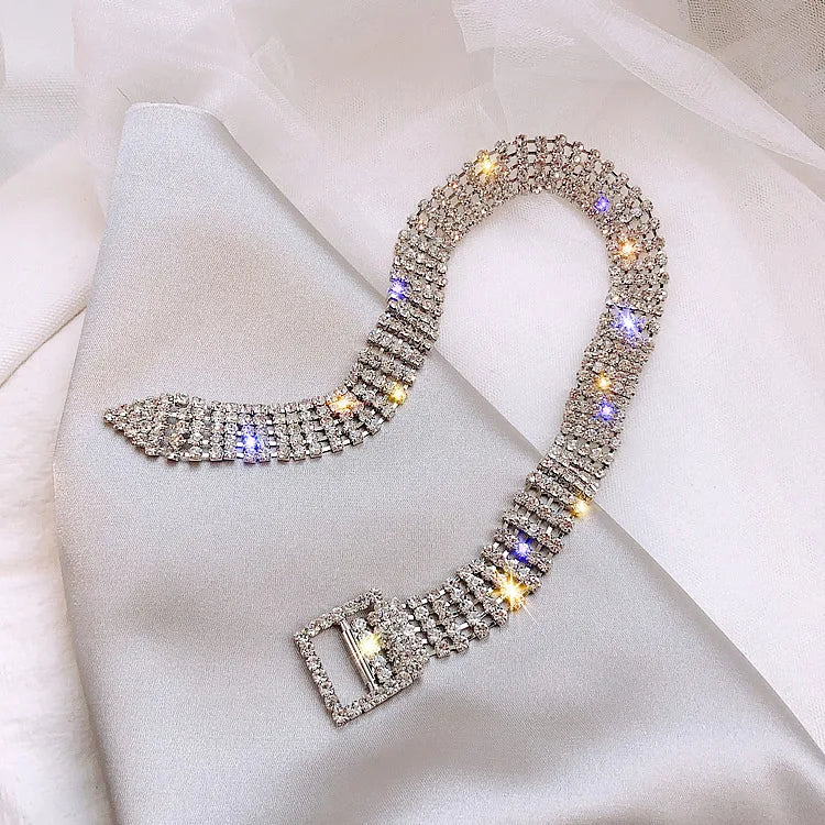 Slim three-row crystal rhinestone choker