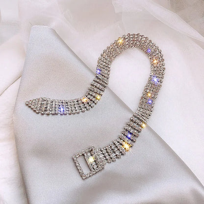 Slim three-row crystal rhinestone choker