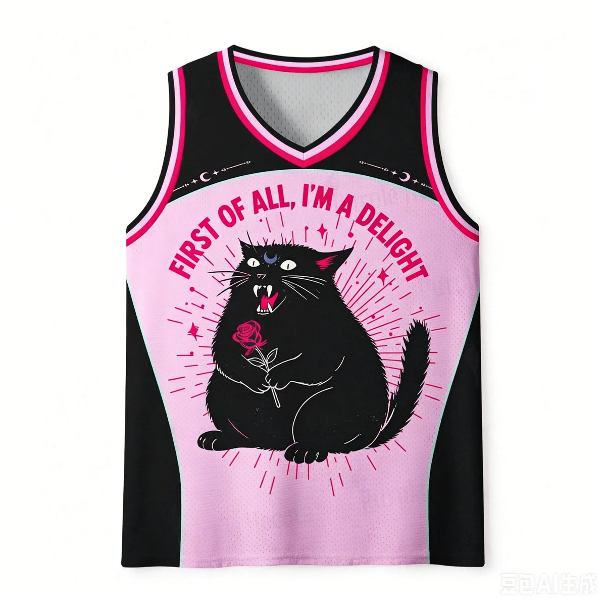 Delight Cat Pink black cat basketball jersey front