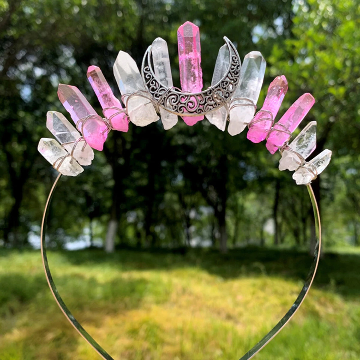 White pink crystal moon crown
