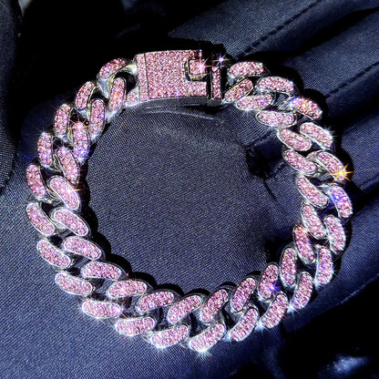 Rose pink pave crystal Cuban chain bracelet
