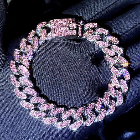 Rose pink pave crystal Cuban chain bracelet