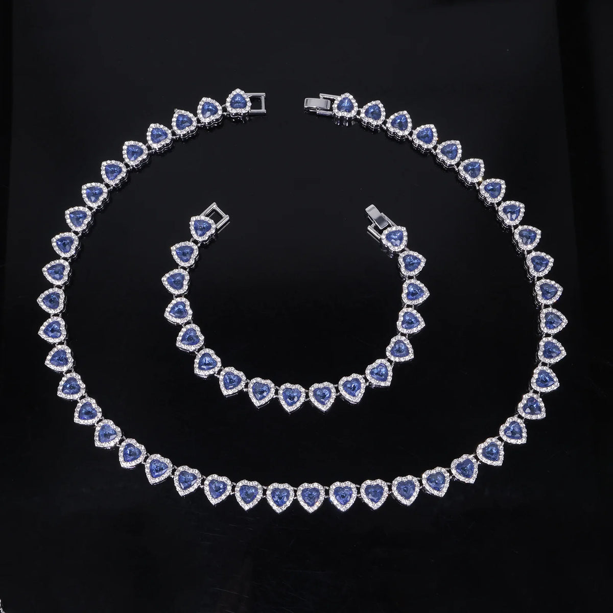 Blue Ice heart tennis chain and bracelet set