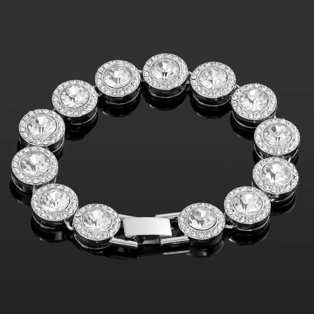 Silver round stone crystal bracelet