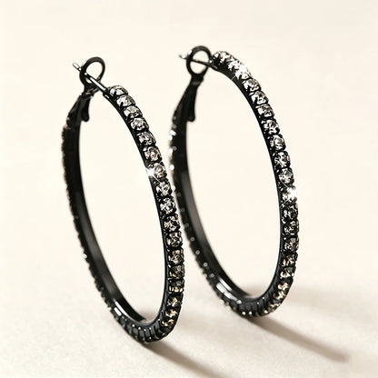 Matte Midnight black rhinestone hoop earrings