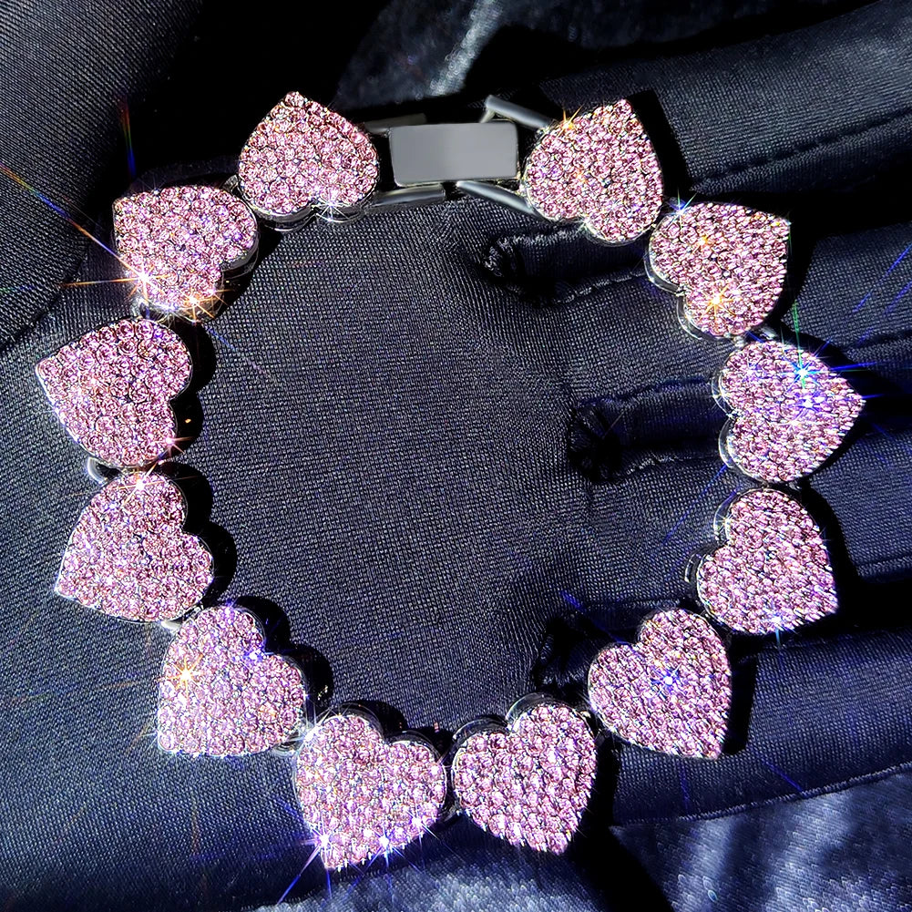 Rose pink heart stone crystal bracelet