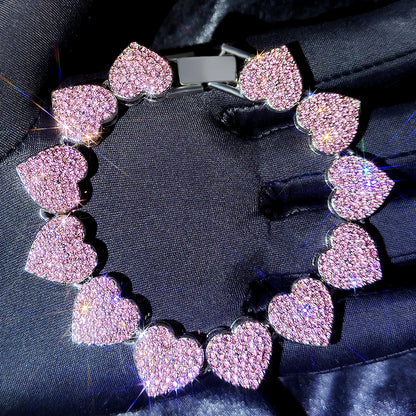 Rose pink heart stone crystal bracelet