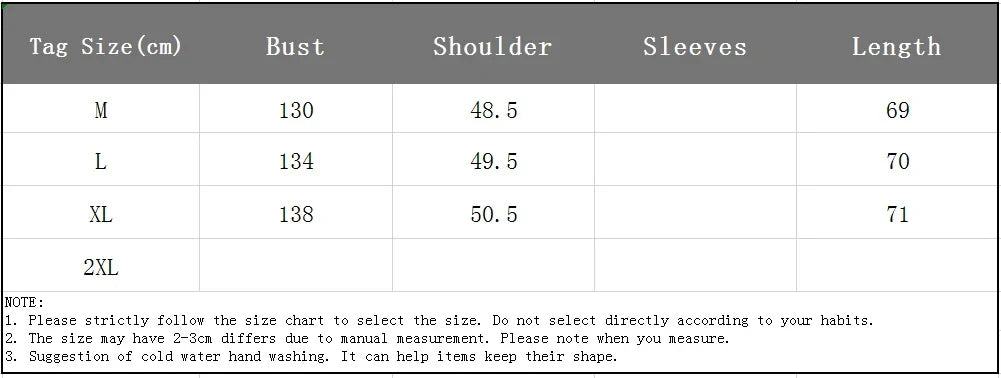 Size chart for the oversized mesh tee