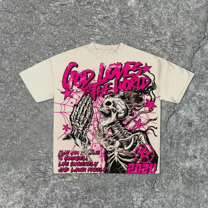 Magenta Haze - white tee with magenta skeleton print