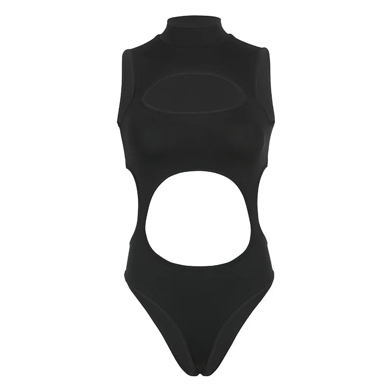 Black cutout bodysuit flat product shot