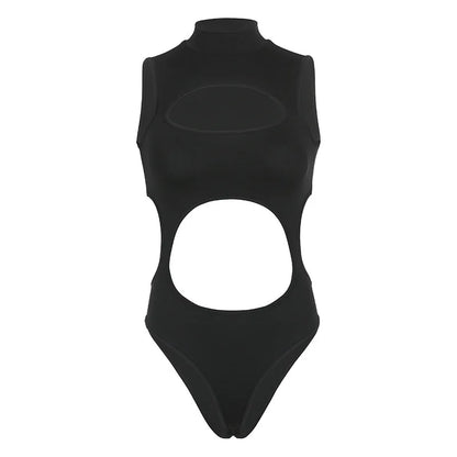 Black cutout bodysuit flat product shot