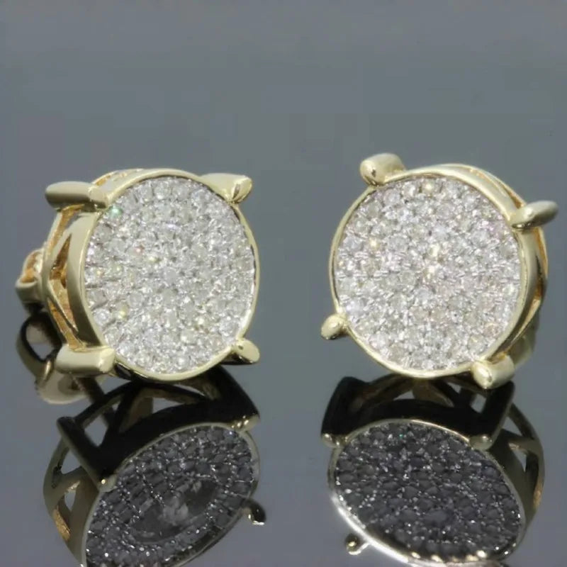 Round cluster crystal stud earrings gold